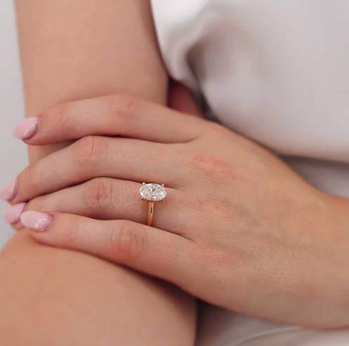 Yellow Gold Lab Grown oval Diamond Engagement Ring UK
