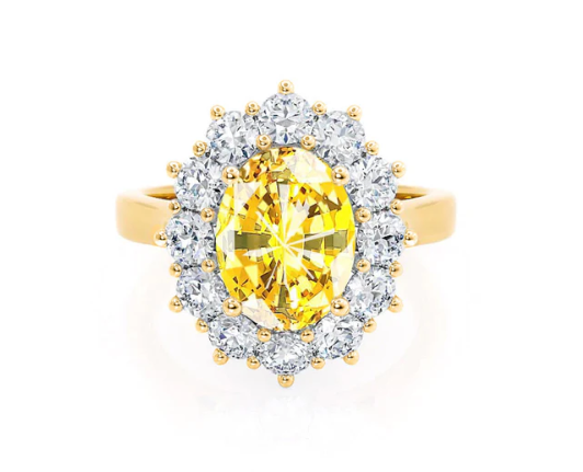 Ethical Sustainable Affordable Fancy Coloured Yellow Lab Grown Diamond and natural diamond Engagement Rings UK